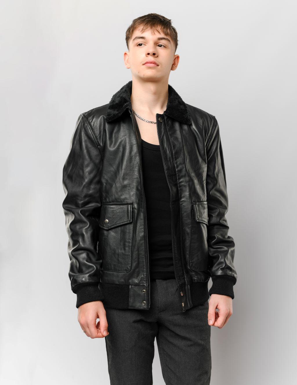 Blouson aviateur en cuir homme noire MARC PHILIPPE DESIGN